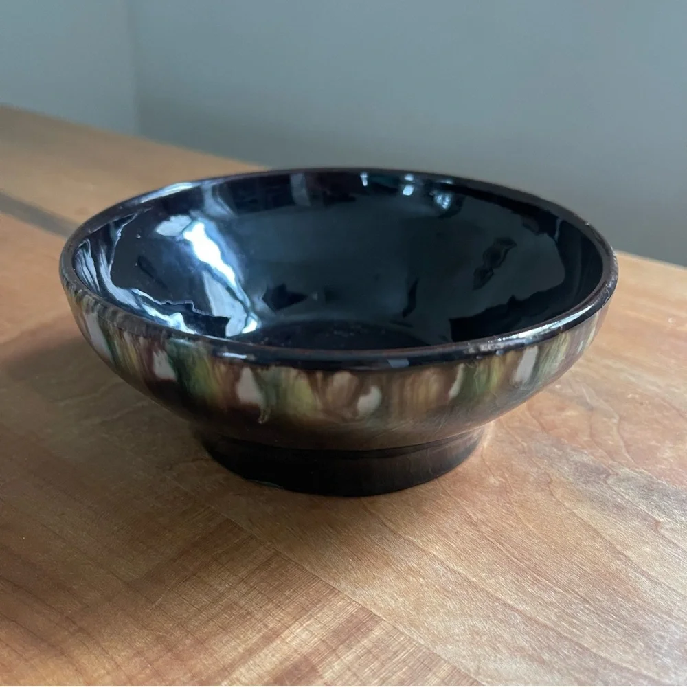 Vintage MCM Handmade Murztal Austria Ceramic Pottery Bowl Drip Black Brown 5.5" - Picture 4 of 6